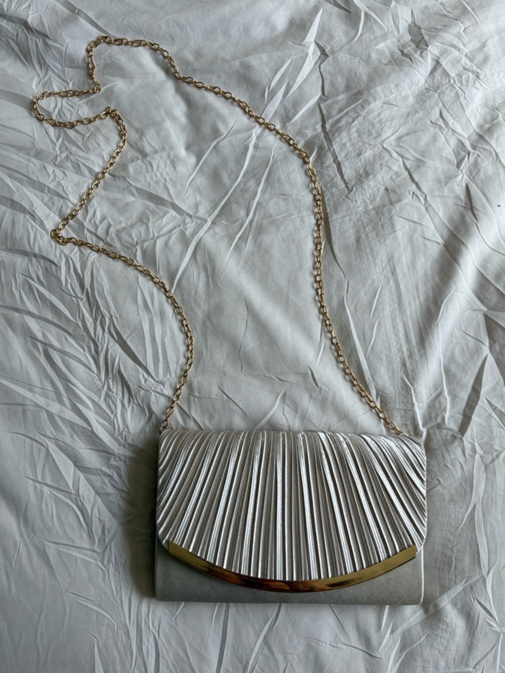 NEW Elegant Champagne Pleated Chain Clutch - Women's Evening Bag